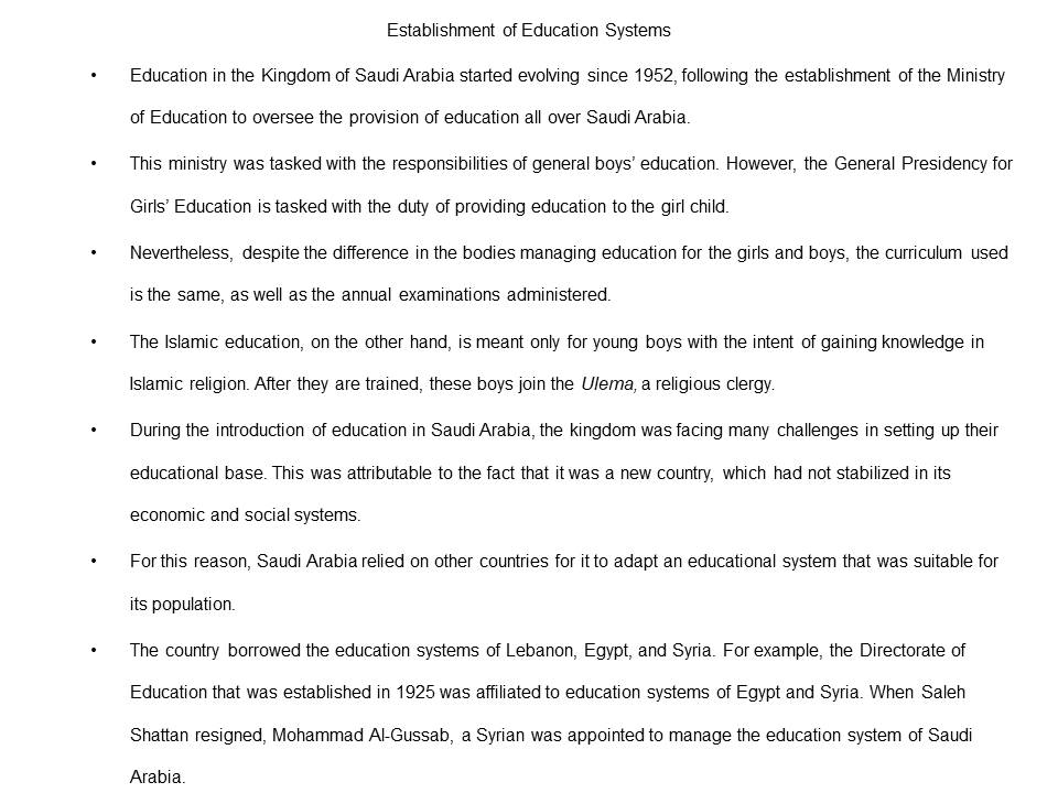 Establishment of Education Systems
