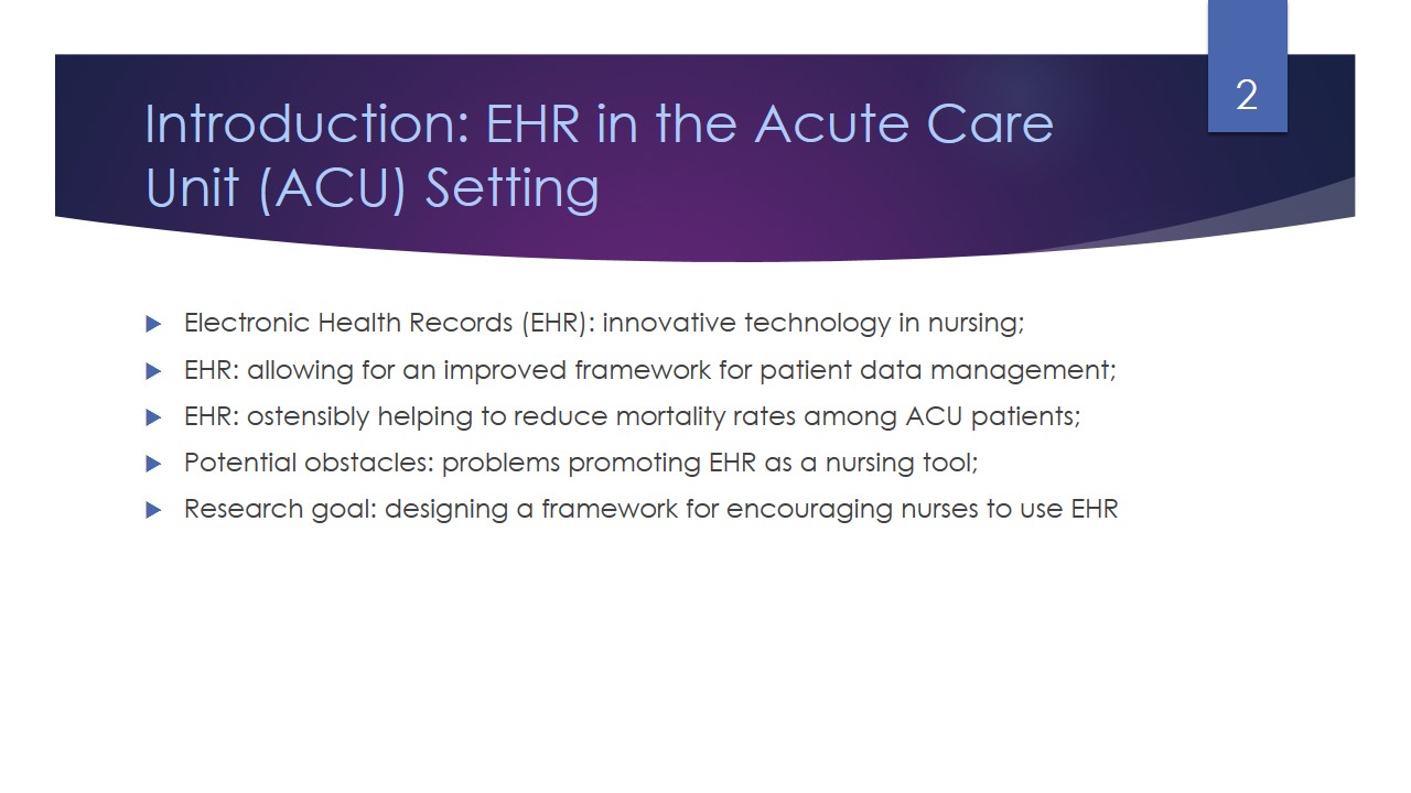 Introduction: EHR in the Acute Care Unit (ACU) Setting