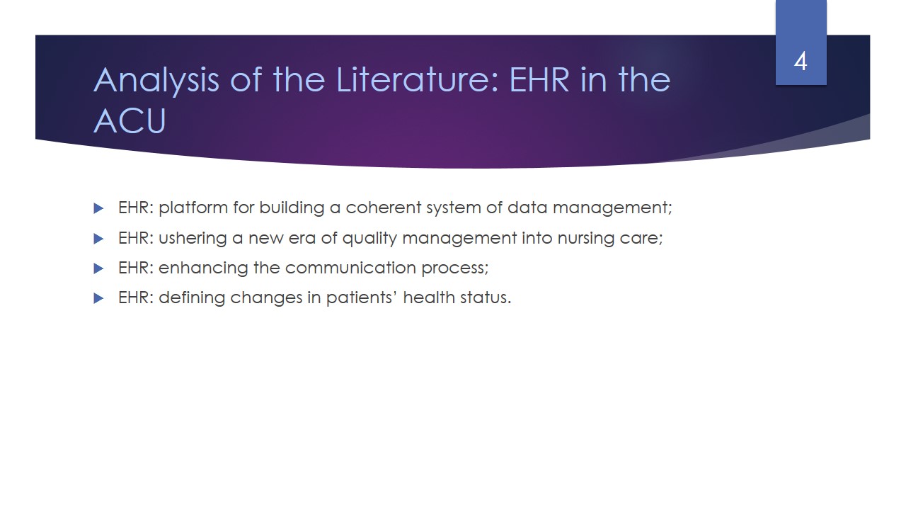 Analysis of the Literature: EHR in the ACU