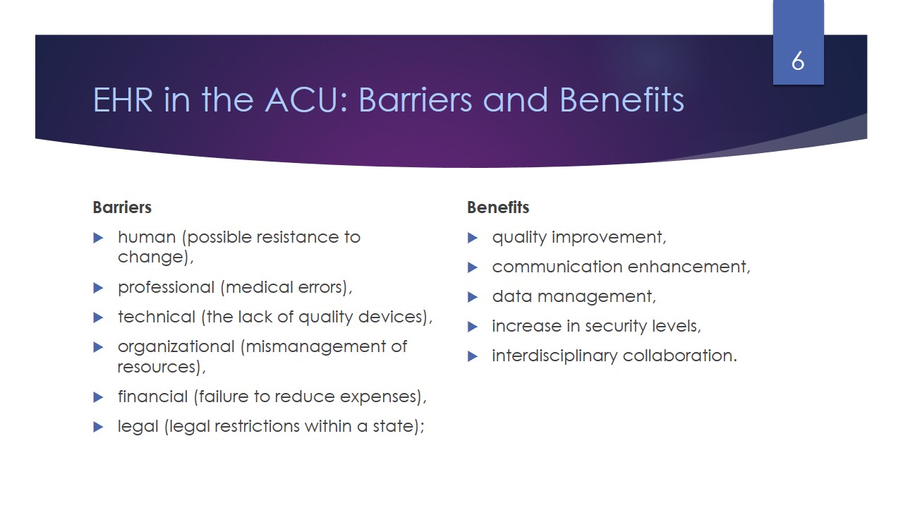 EHR in the ACU: Barriers and Benefits