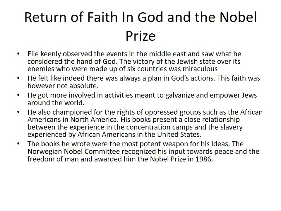 Return of Faith In God and the Nobel Prize