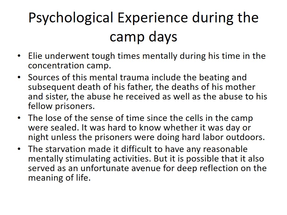 Psychological Experience during the camp days