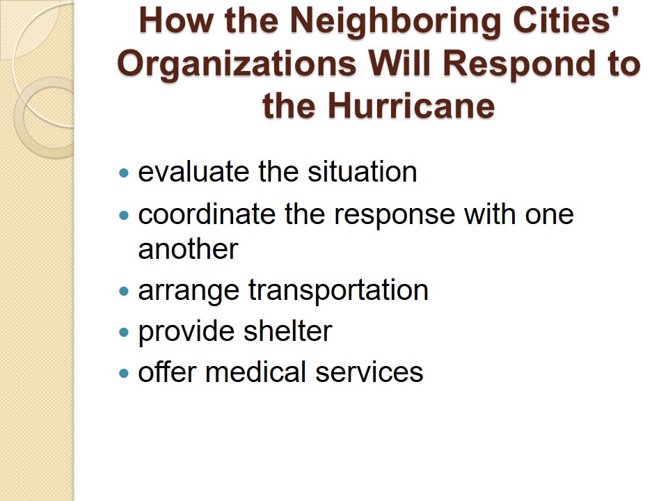 How the Neighboring Cities' Organizations Will Respond to the Hurricane