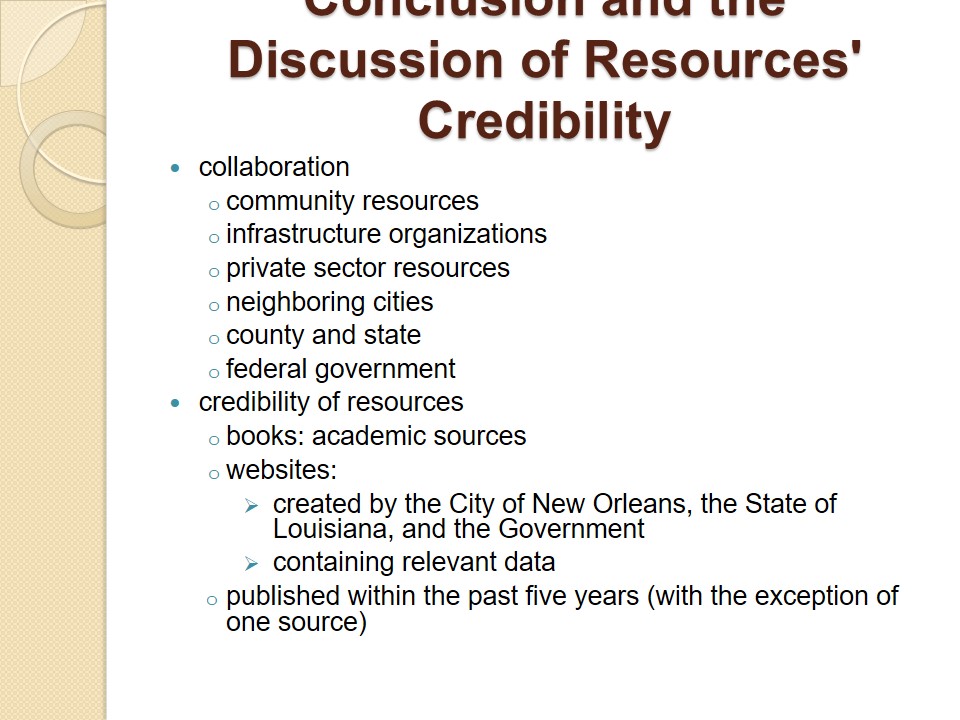 Conclusion and the Discussion of Resources' Credibility