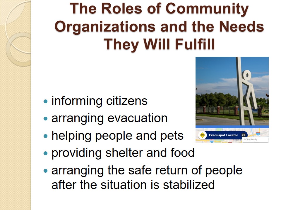The Roles of Community Organizations and the Needs They Will Fulfill