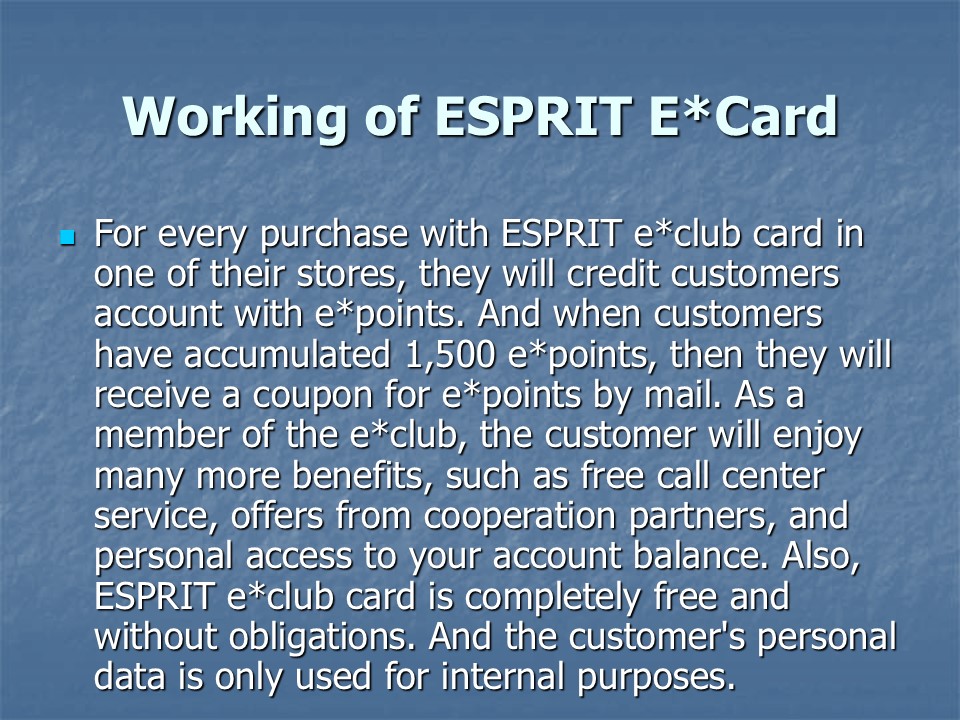 Working of ESPRIT E*Card