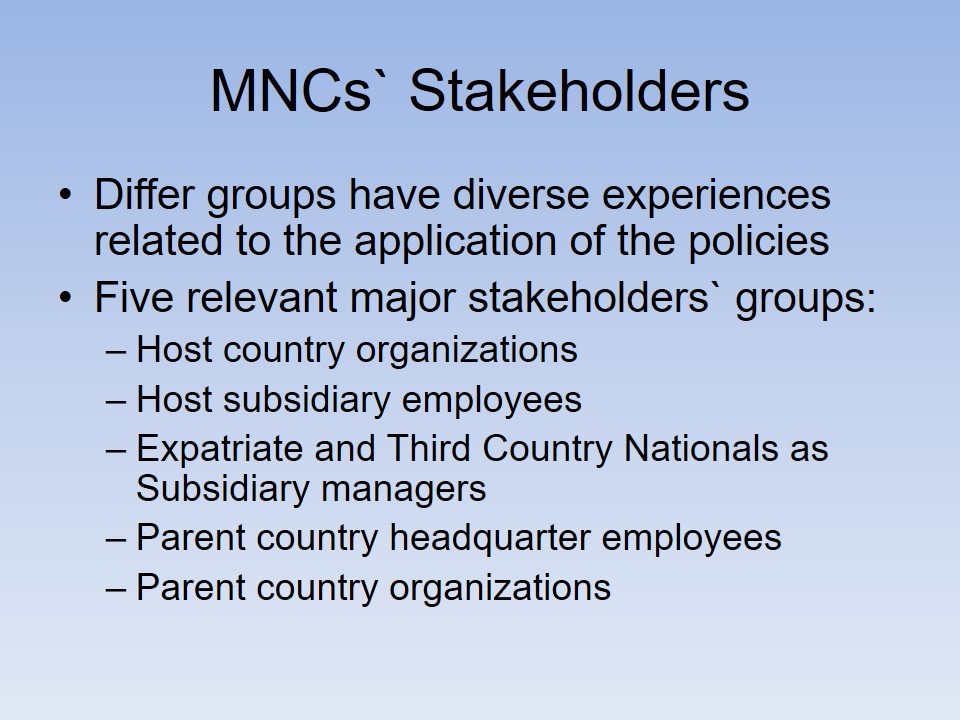 MNCs` Stakeholders