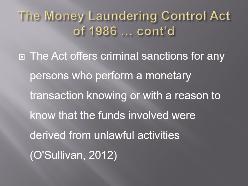 The Money Laundering Control Act of 1986