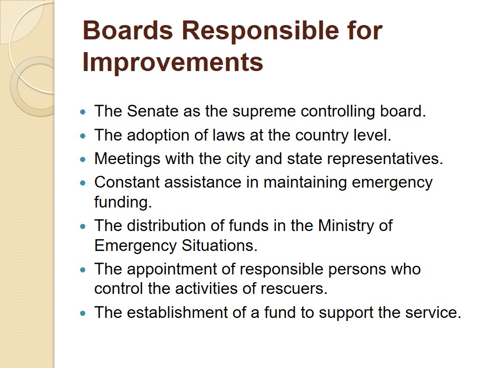 Boards Responsible for Improvements