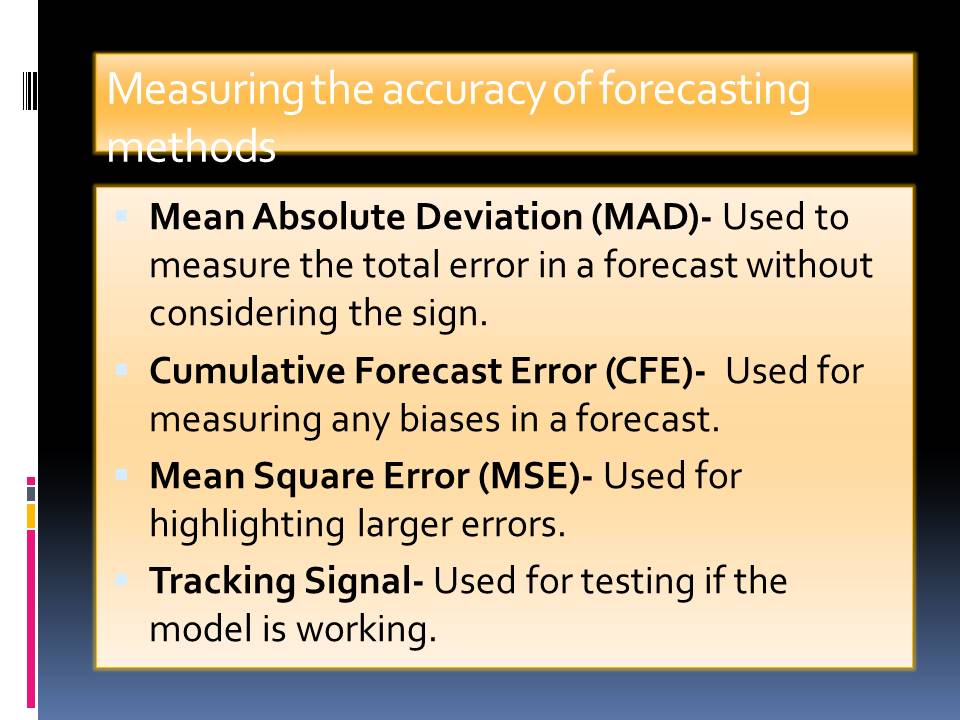 Measuring the accuracy of forecasting methods