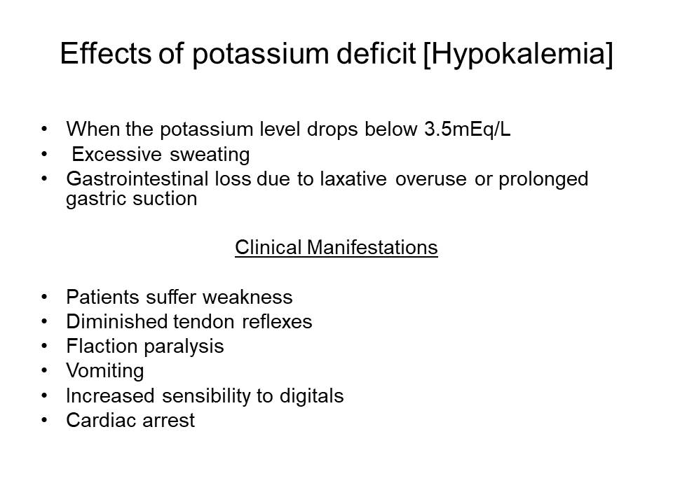 Effects of potassium deficit [Hypokalemia]