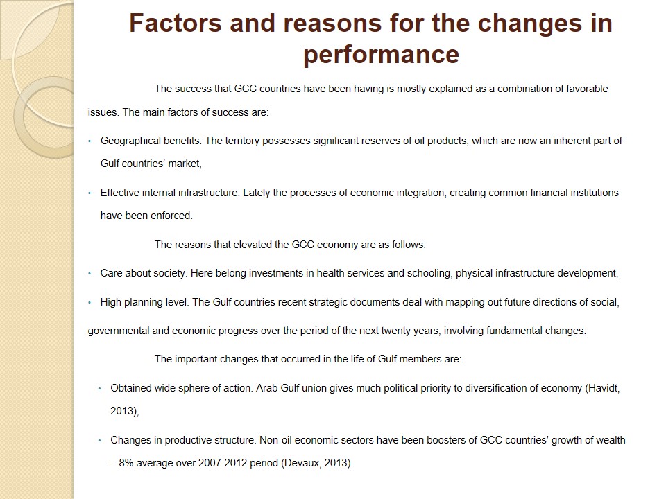 Factors and reasons for the changes in performance