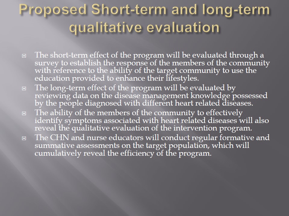 Proposed Short-term and long-term qualitative evaluation