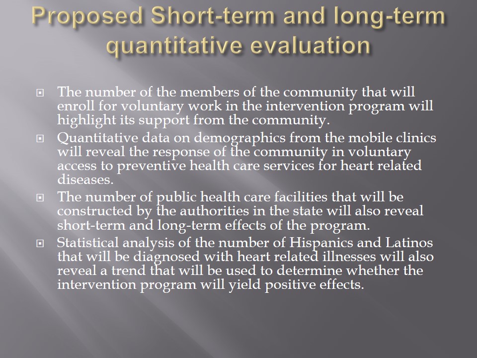 Proposed Short-term and long-term quantitative evaluation
