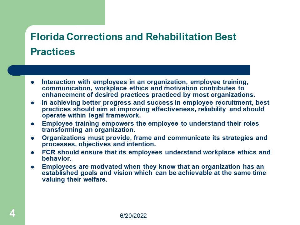 Florida Corrections and Rehabilitation Best Practices