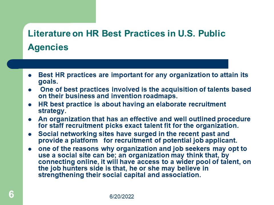 Literature on HR Best Practices in U.S. Public Agencies