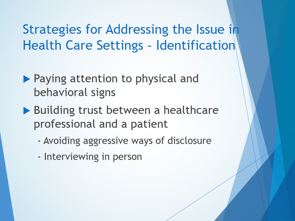 Strategies for Addressing the Issue in Health Care Settings – Identification