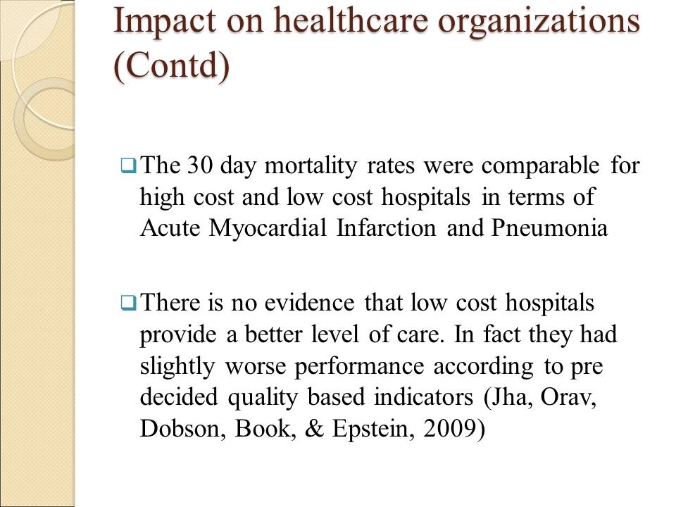 Impact on health care organizations