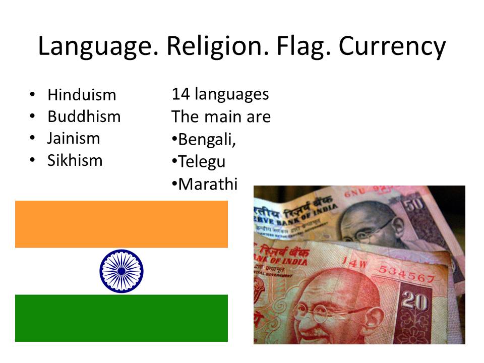 Language. Religion. Flag. Currency