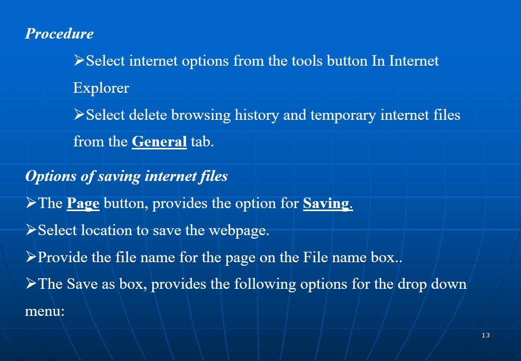 Options of saving internet files