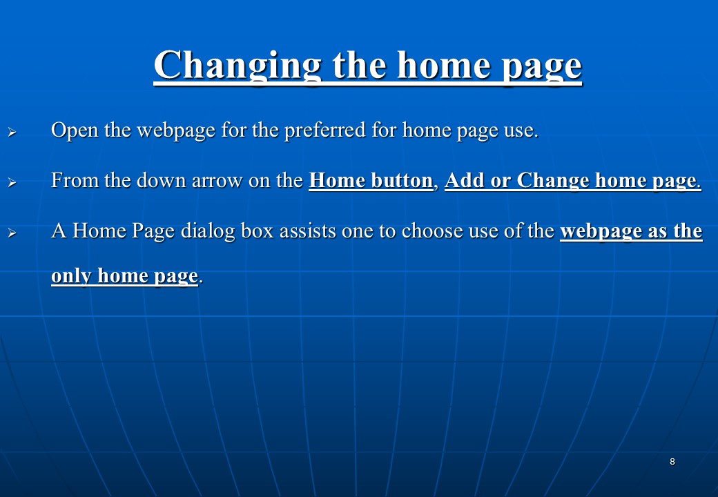 Changing the home page