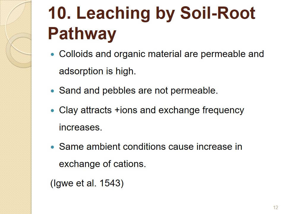 Leaching by Soil-Root Pathway