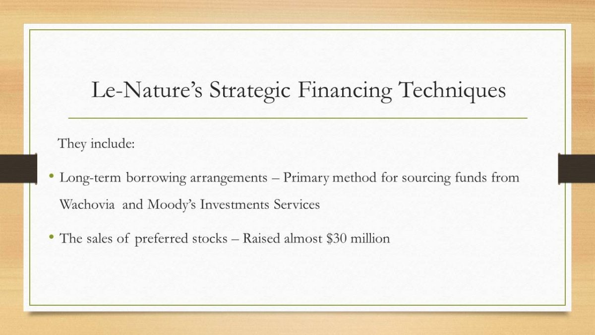 Le-Nature’s Strategic Financing Techniques