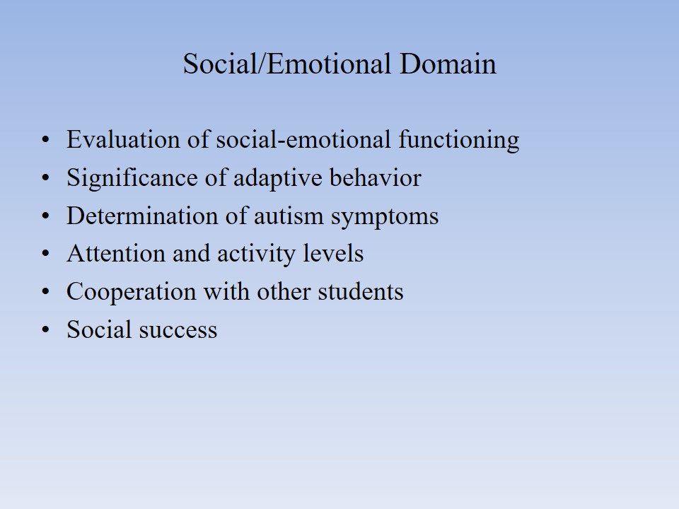 Social/Emotional Domain