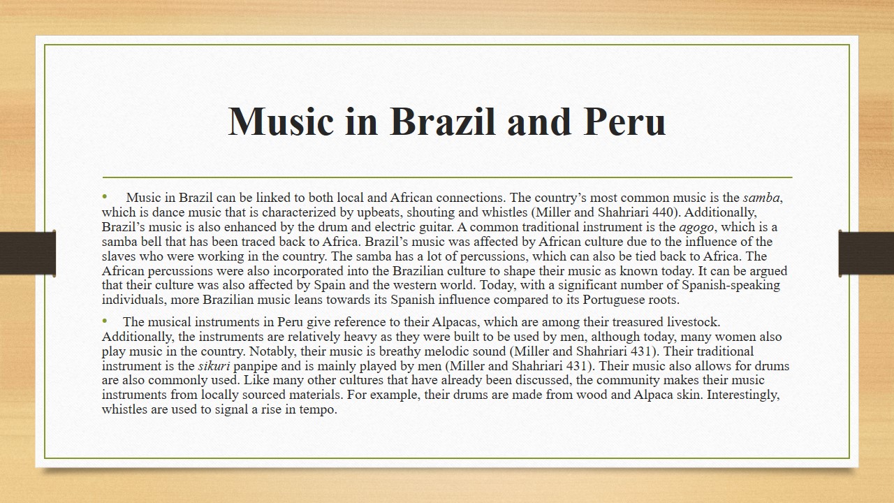 Music in Brazil and Peru