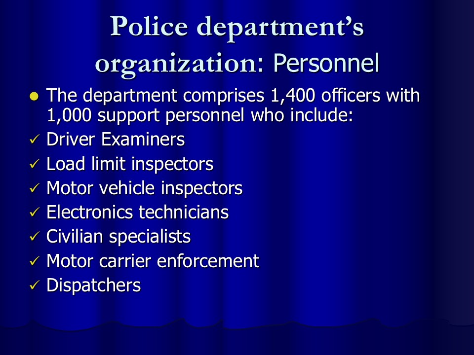 Police department’s organization: Personnel