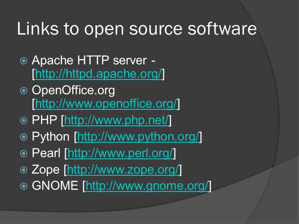 Links to open source software