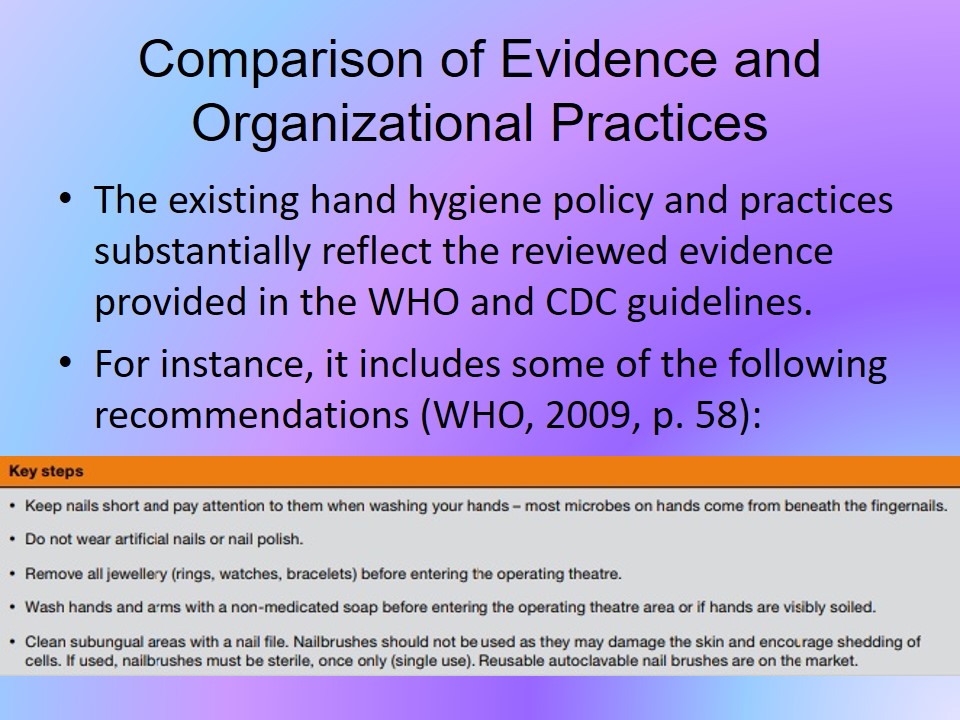 Comparison of Evidence and Organizational Practices