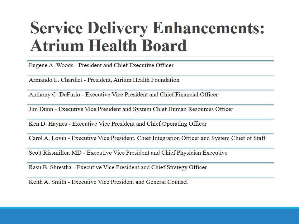 Service Delivery Enhancements: Atrium Health Board