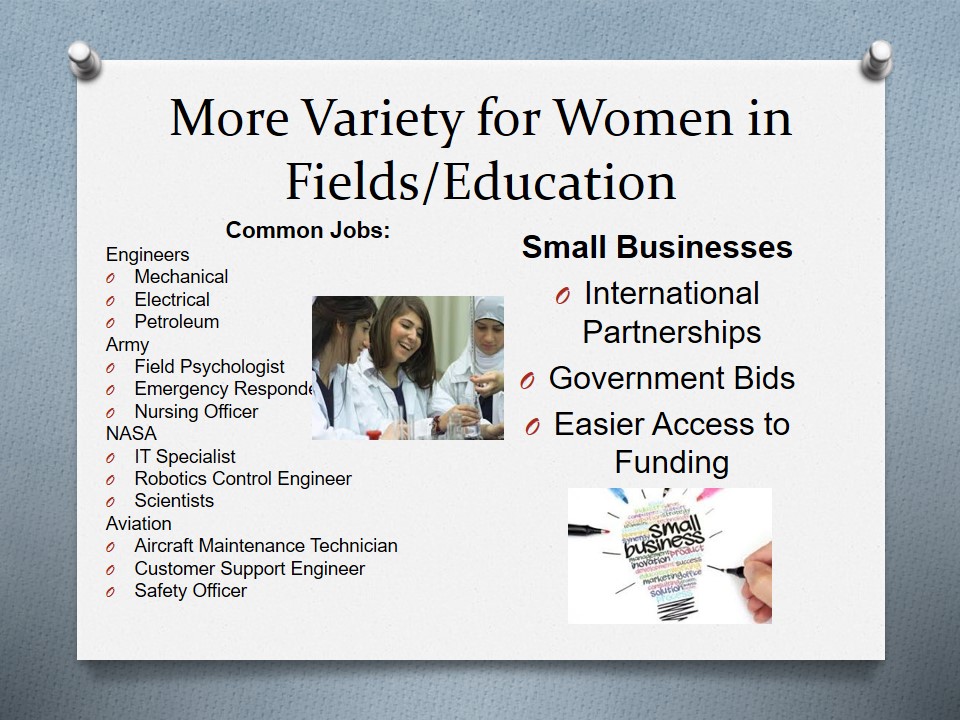 More Variety for Women in Fields/Education