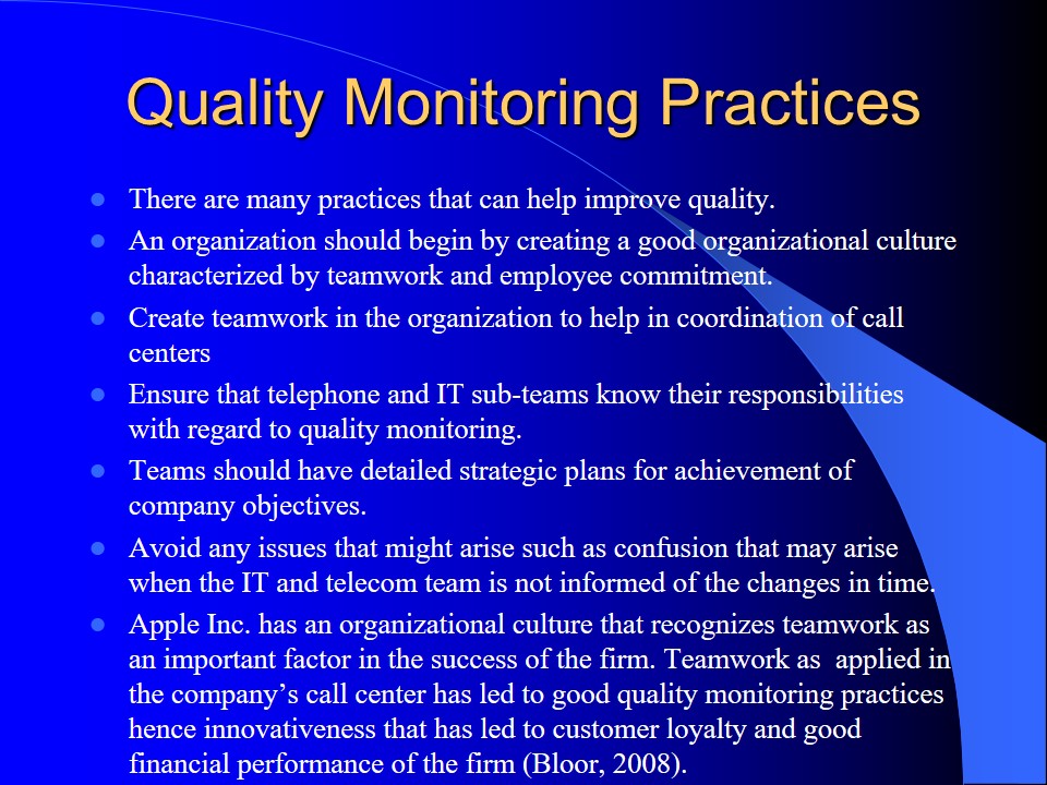 Quality Monitoring Practices