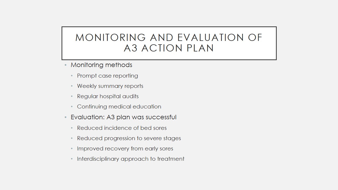Monitoring and evaluation of a3 action plan