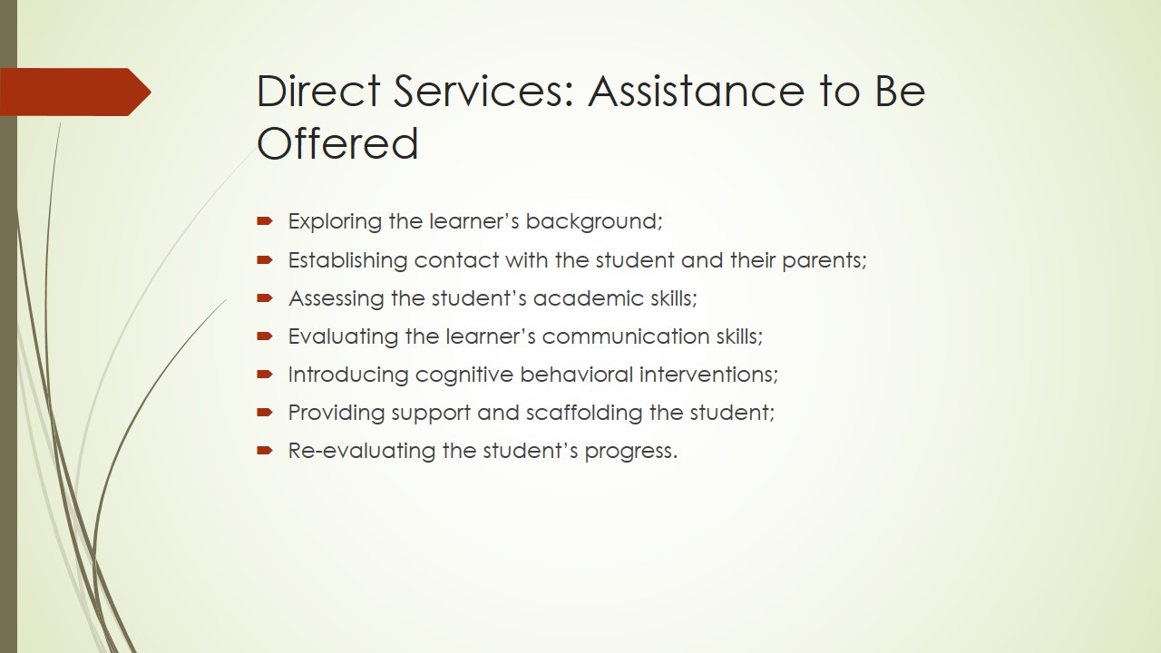 Direct Services: Assistance to Be Offered