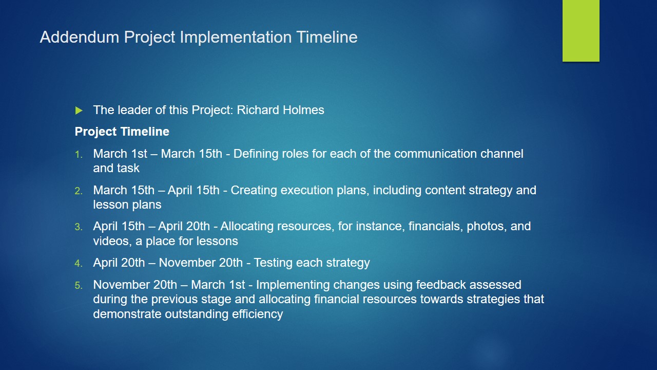 Addendum Project Implementation Timeline