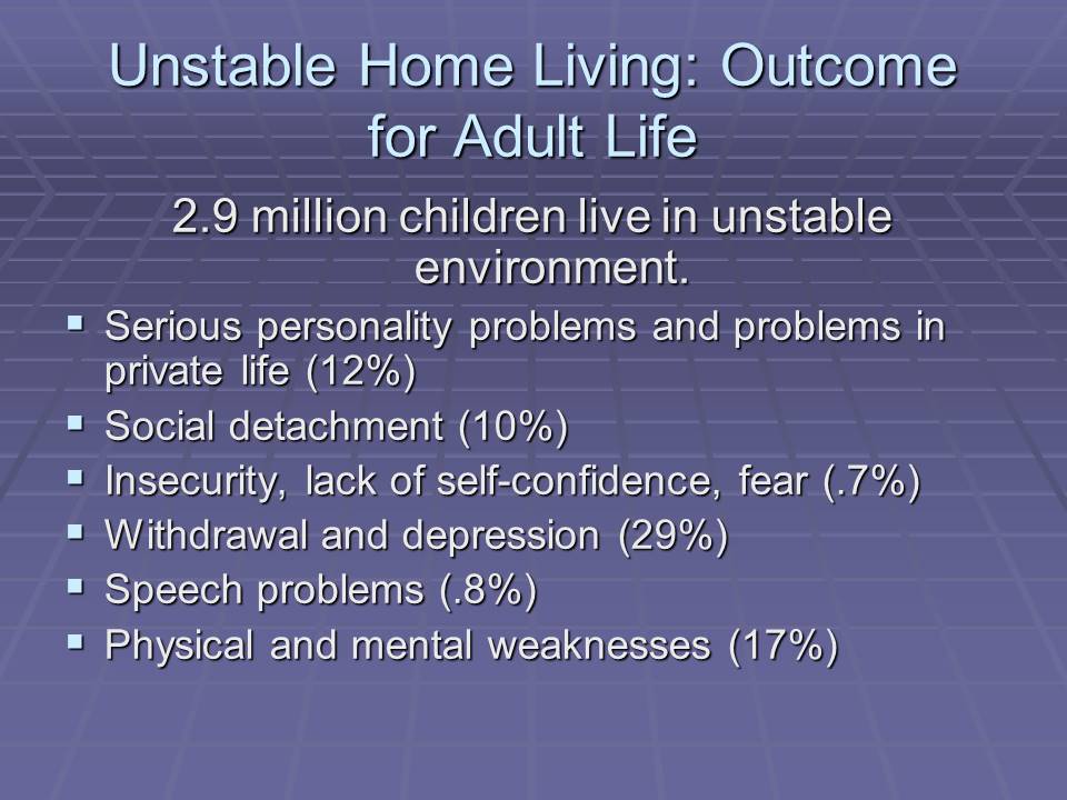 Unstable Home Moved: Outcome for Adult Life - slide 1.