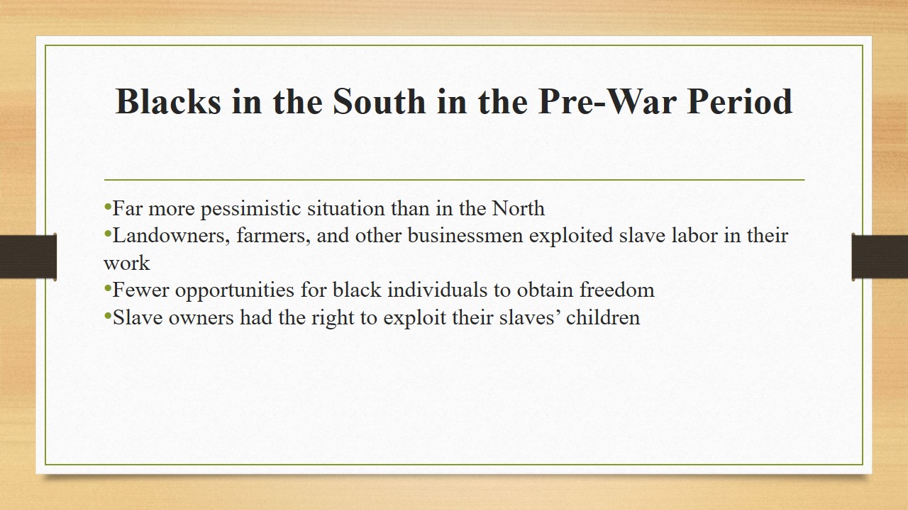 Blacks in the South in the Pre-War Period
