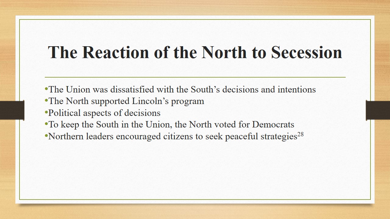 The Reaction of the North to Secession
