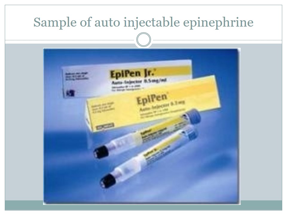 Sample of auto injectable epinephrine