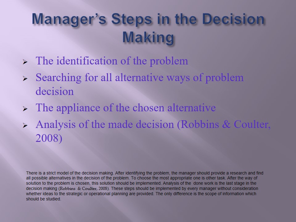 Manager’s Steps in the Decision Making
