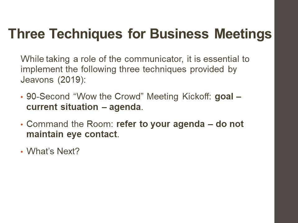 Three Techniques for Business Meetings