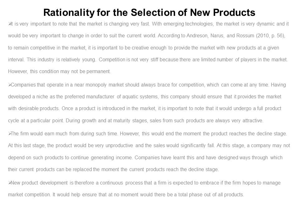 Rationality for the Selection of New Products