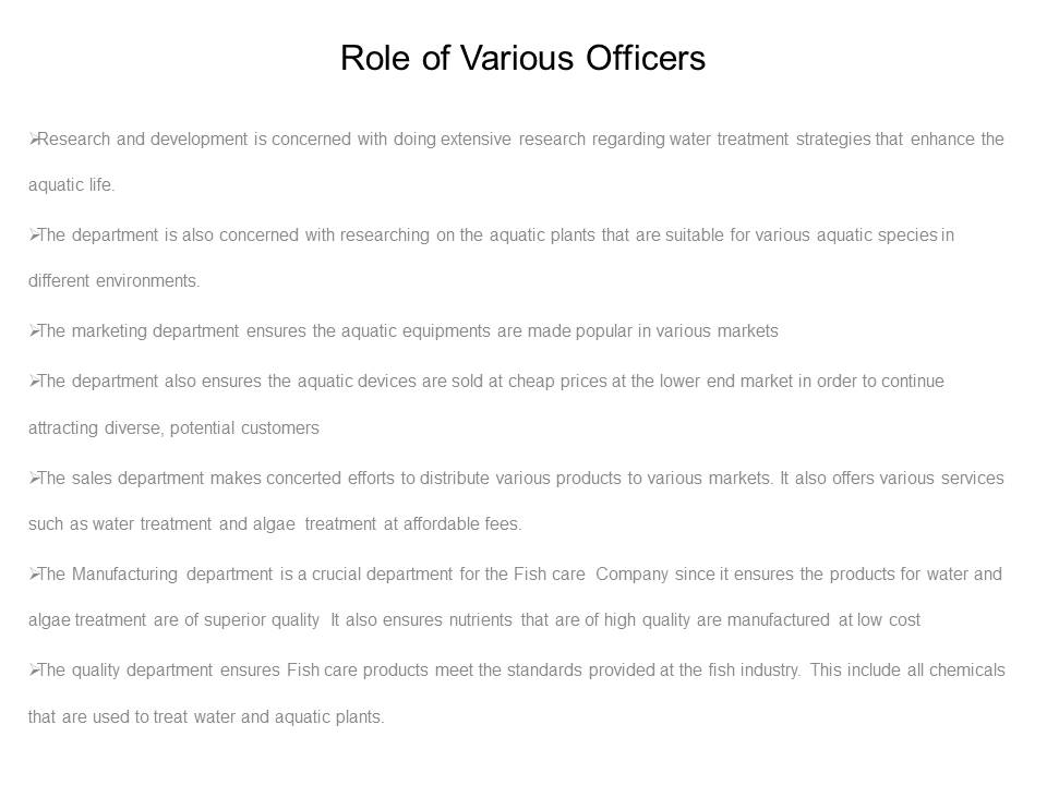 Role of Various Officers