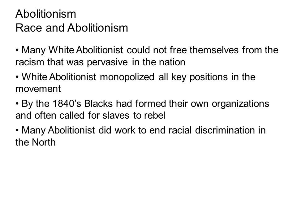 Abolitionism: Race and Abolitionism.