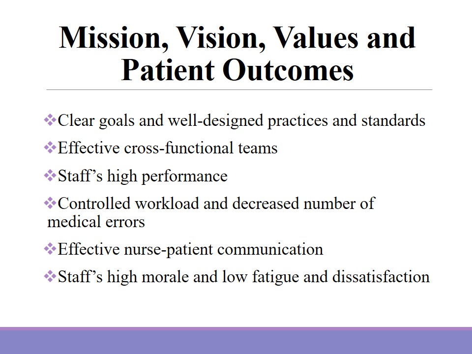 Mission, Vision, Values and Patient Outcomes