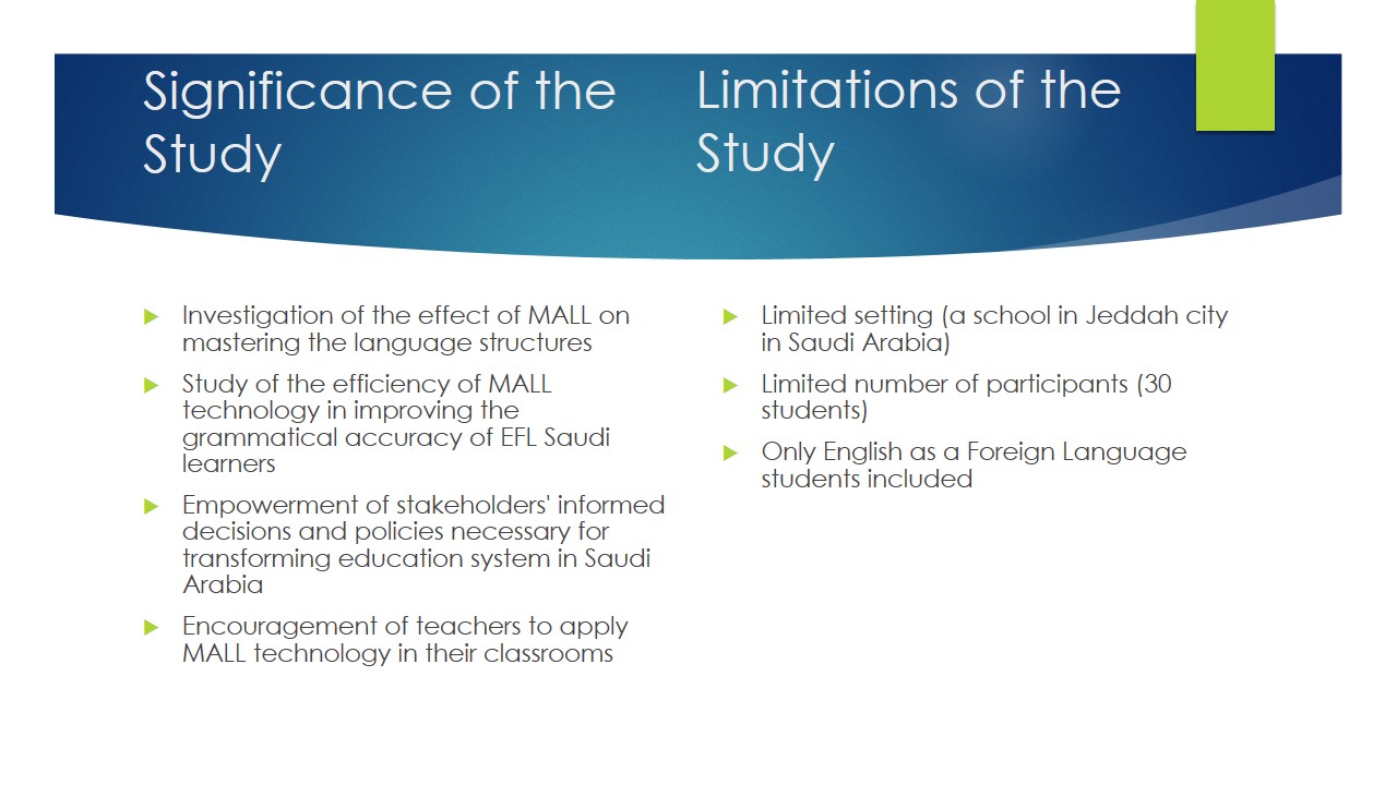 Significance of the Study. Limitations of the Study