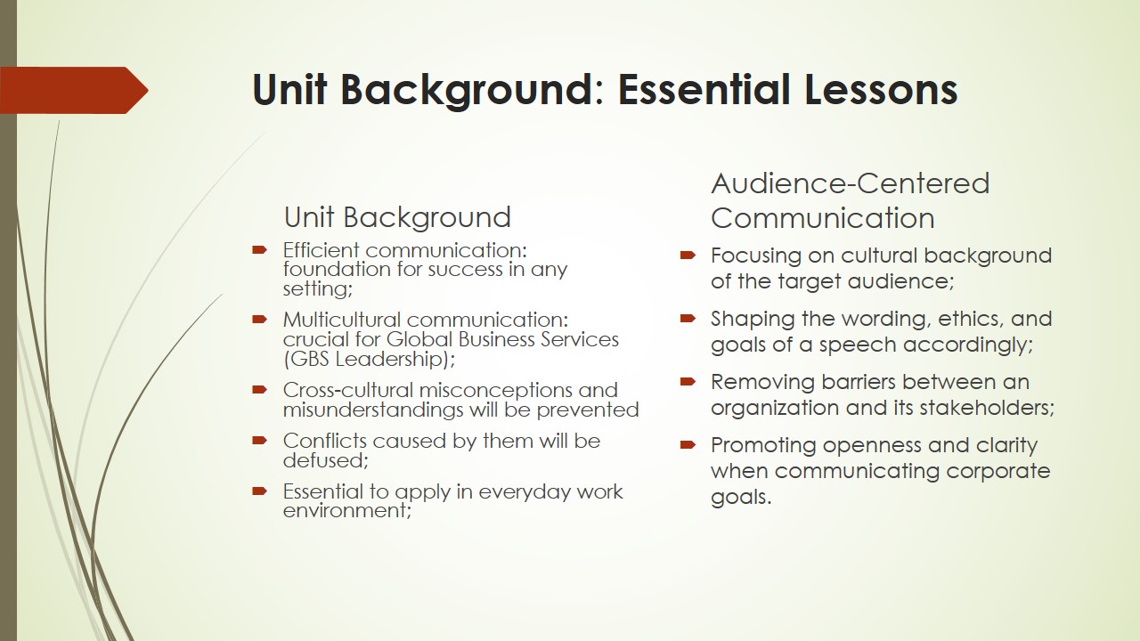 Unit Background: Essential Lessons